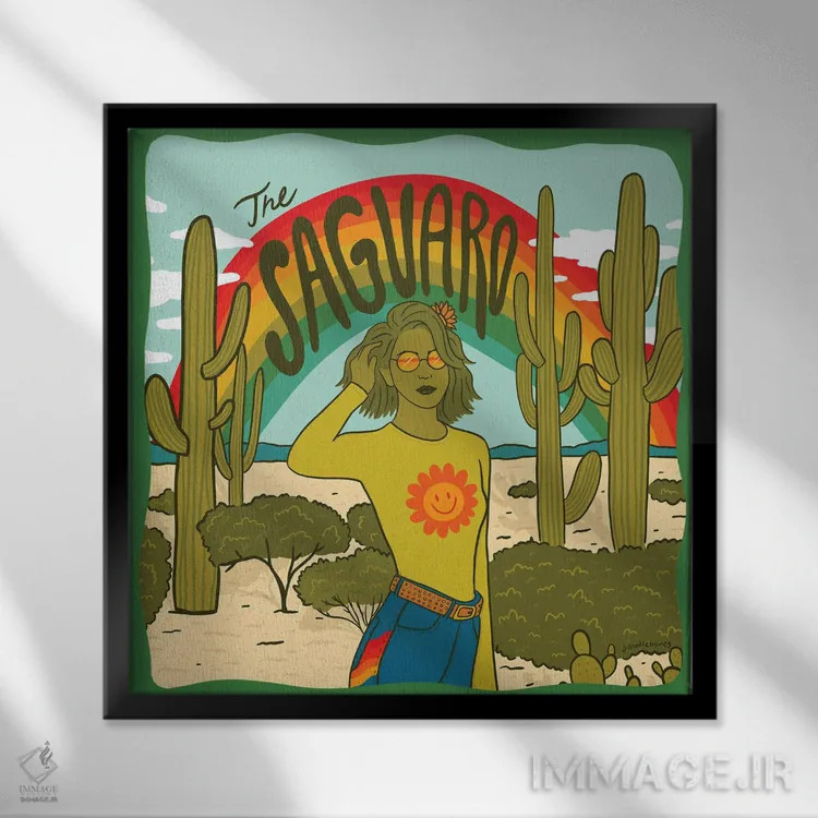 تابلو دختر ساگوارو (نوعی کاکتوس) اثر دودل بای مگ (استودیوی هنری) - نمای قابدار مشکی