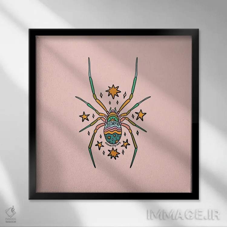 تابلو عنکبوت متولد آبان (برج عقرب) اثر دودل بای مگ (استودیوی هنری) - نمای قابدار مشکی