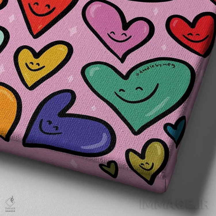 تابلو طرح قلب خندان اثر دودل بای مگ (استودیوی هنری) - نمای نزدیک بافت بوم