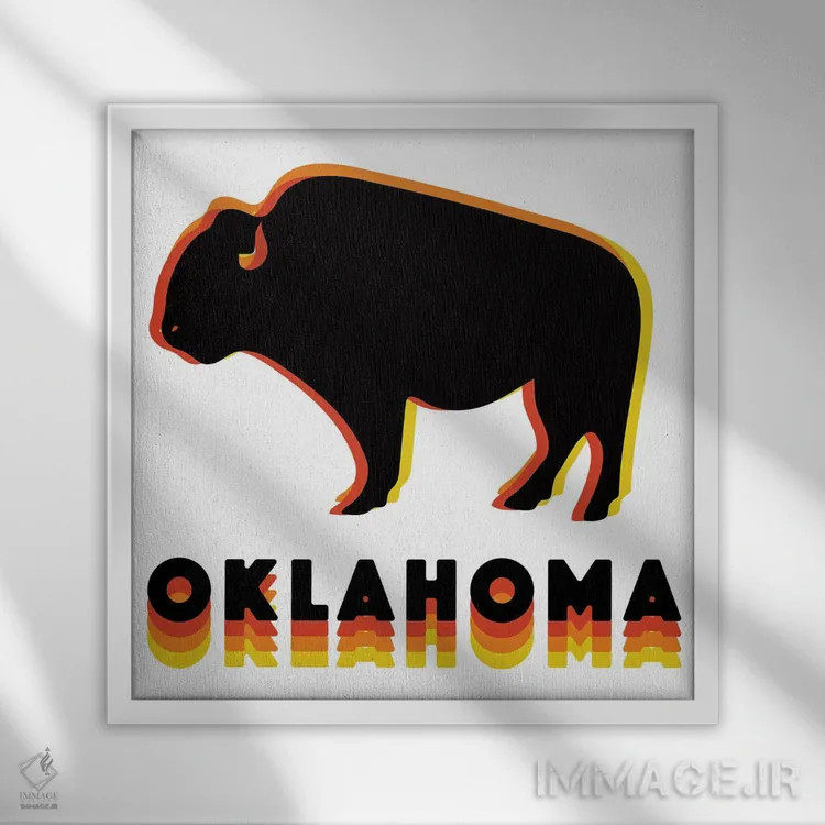 تابلو بوفالوی رترو اوکلاهما اثر دودل بای مگ (استودیوی هنری) - نمای قابدار سفید