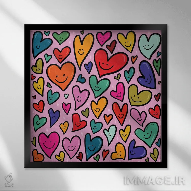 تابلو طرح قلب خندان اثر دودل بای مگ (استودیوی هنری) - نمای قابدار مشکی