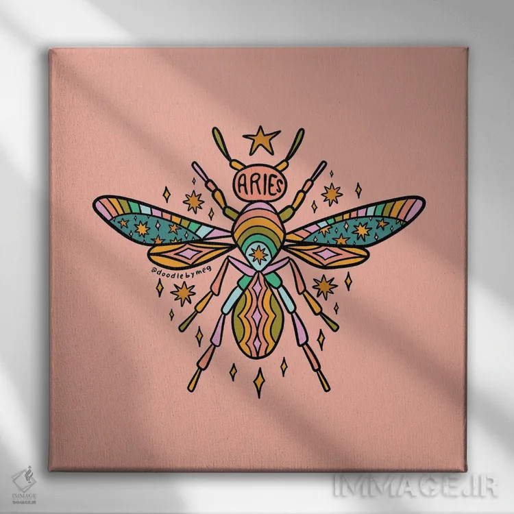 تابلو زنبور متولد فرورباور (برج حمل) اثر دودل بای مگ (استودیوی هنری) - نمای روبهرو روی دیوار