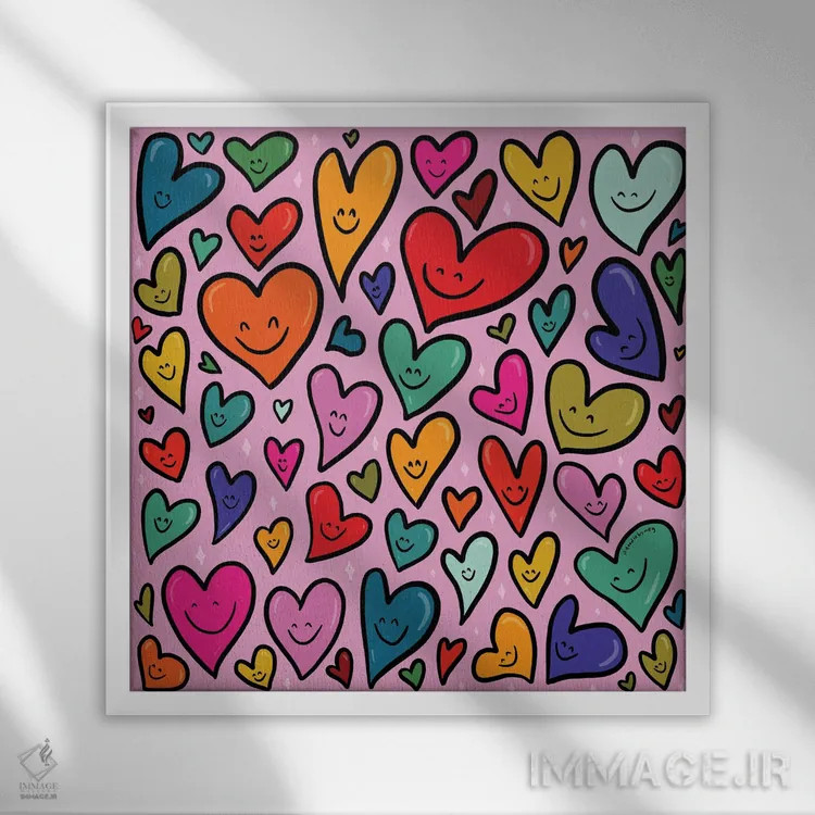 تابلو طرح قلب خندان اثر دودل بای مگ (استودیوی هنری) - نمای قابدار سفید