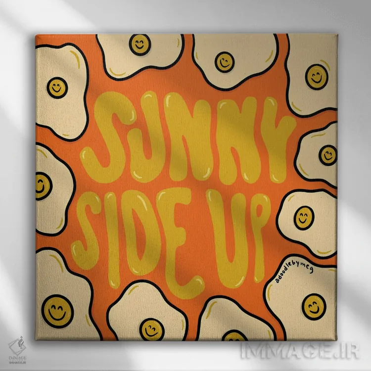 تابلو تخممرغ نیمرو (طرح تخممرغ نیمرو) اثر دودل بای مگ (استودیوی هنری) - نمای روبهرو روی دیوار