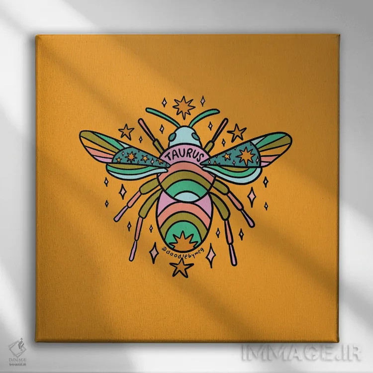 تابلو زنبور عسل متولد اردیبهشت (برج ثور) اثر دودل بای مگ (استودیوی هنری) - نمای روبهرو روی دیوار