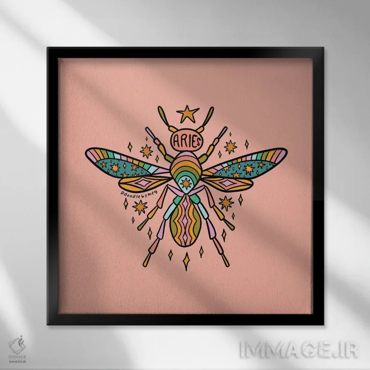 تابلو زنبور متولد فرورباور (برج حمل) اثر دودل بای مگ (استودیوی هنری) - نمای قابدار مشکی