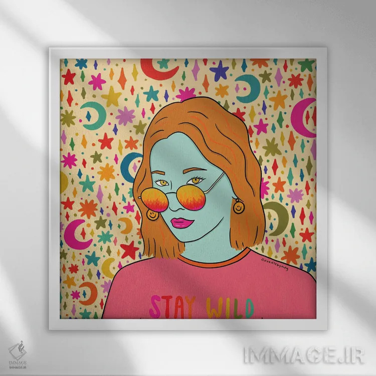 تابلو وحشی بمان (آزاد بمان) اثر دودل بای مگ (استودیوی هنری) - نمای قابدار سفید