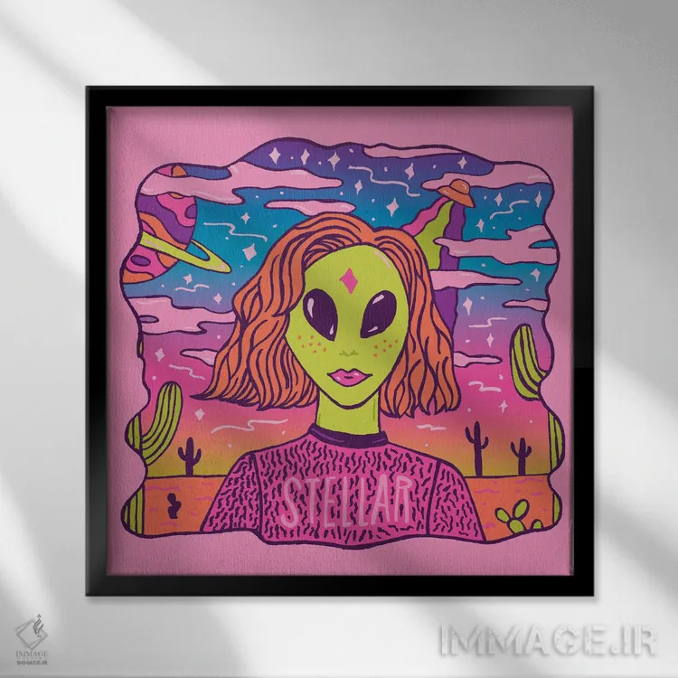 تابلو دختر ستارهای (درخشان) اثر دودل بای مگ (استودیوی هنری) - نمای قابدار مشکی