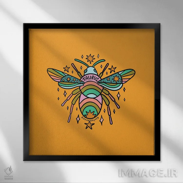 تابلو زنبور عسل متولد اردیبهشت (برج ثور) اثر دودل بای مگ (استودیوی هنری) - نمای قابدار مشکی
