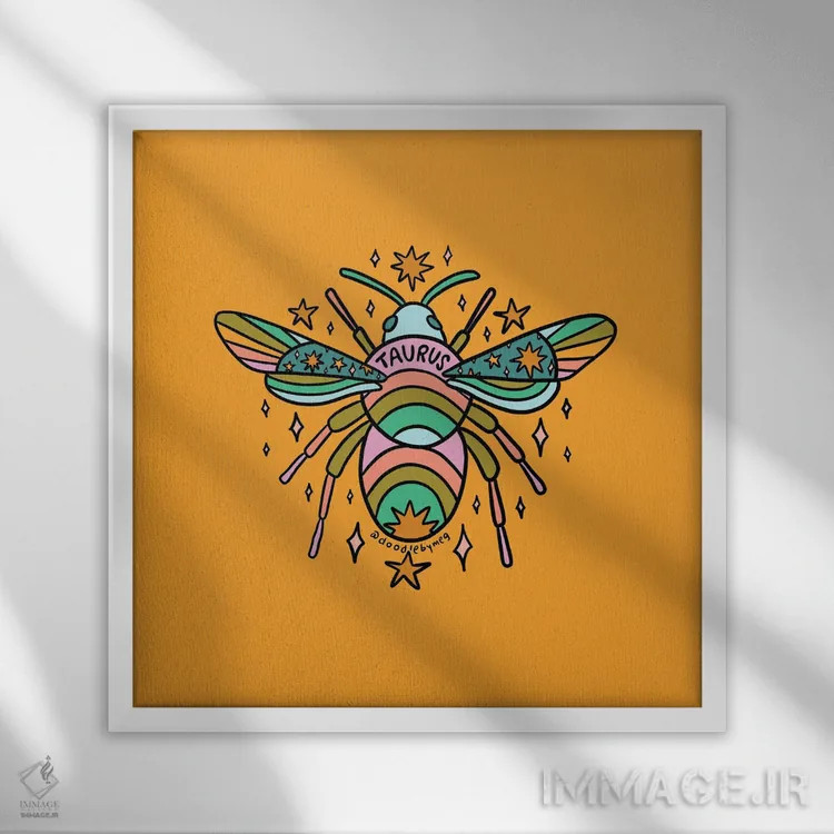 تابلو زنبور عسل متولد اردیبهشت (برج ثور) اثر دودل بای مگ (استودیوی هنری) - نمای قابدار سفید