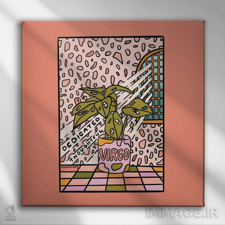 تابلو گیاه متولد شهریور (برج سنبله) اثر دودل بای مگ (استودیوی هنری) - نمای روبهرو روی دیوار