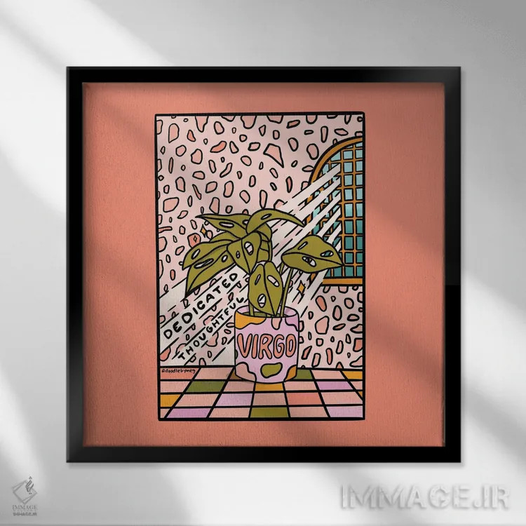 تابلو گیاه متولد شهریور (برج سنبله) اثر دودل بای مگ (استودیوی هنری) - نمای قابدار مشکی