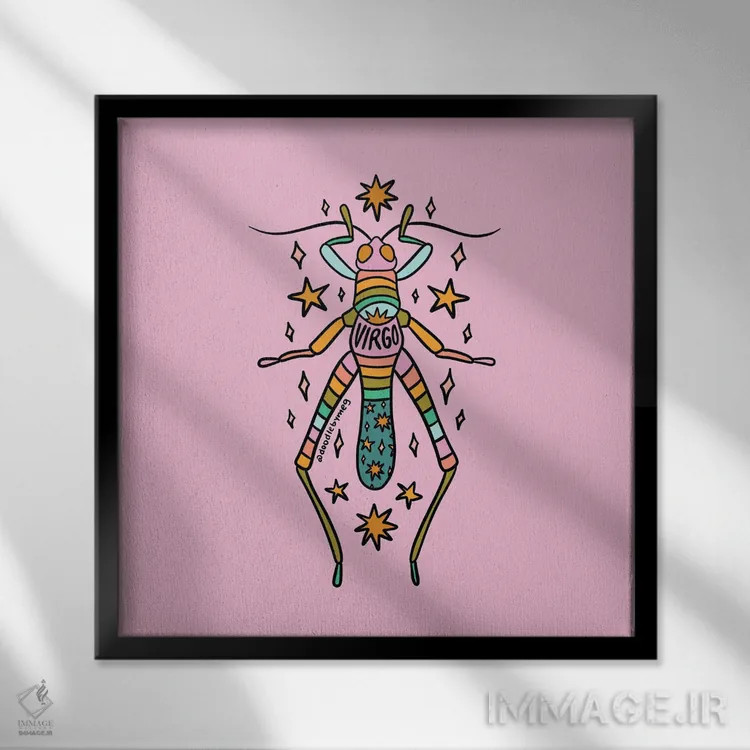 تابلو ملخ متولد شهریور (برج سنبله) اثر دودل بای مگ (استودیوی هنری) - نمای قابدار مشکی