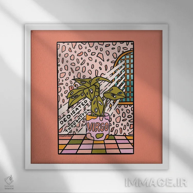 تابلو گیاه متولد شهریور (برج سنبله) اثر دودل بای مگ (استودیوی هنری) - نمای قابدار سفید