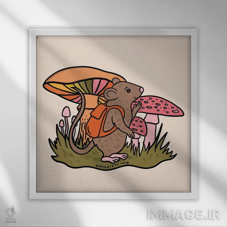 تابلو موش با کولهپشتی اثر دودل بای مگ (استودیوی هنری) - نمای قابدار سفید