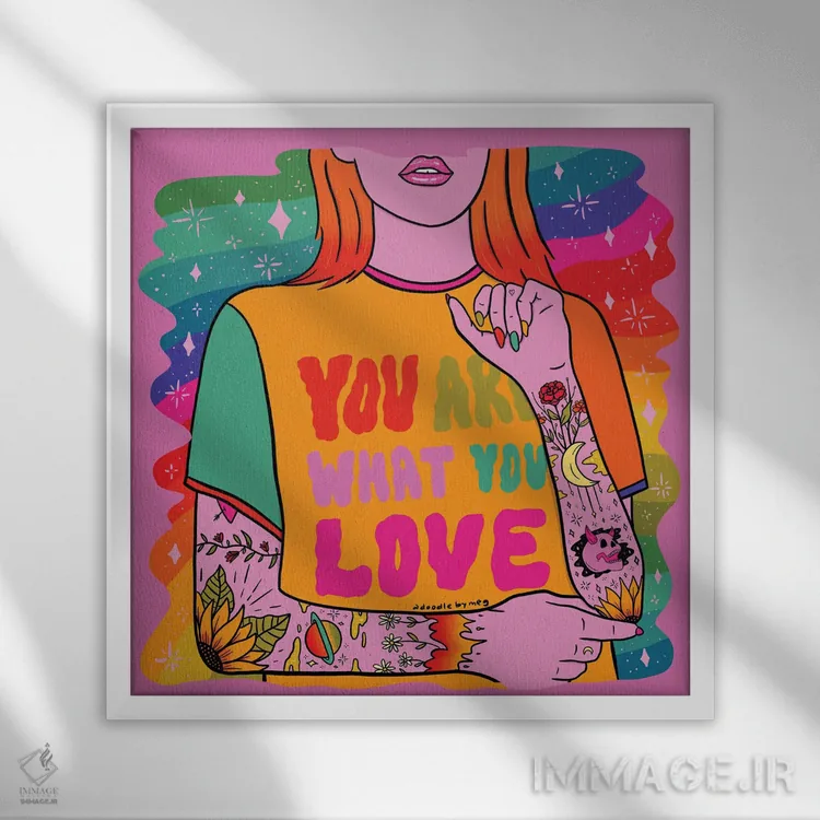 تابلو تو همان چیزی هستی که دوستش داری اثر دودل بای مگ (استودیوی هنری) - نمای قابدار سفید