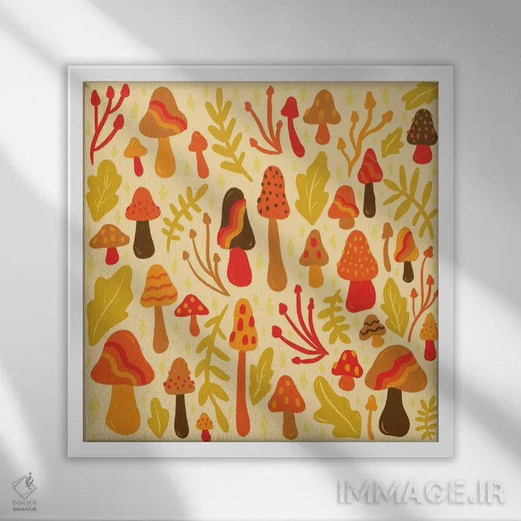 تابلو قارچهای بهاری اثر دودل بای مگ (استودیوی هنری) - نمای قابدار سفید