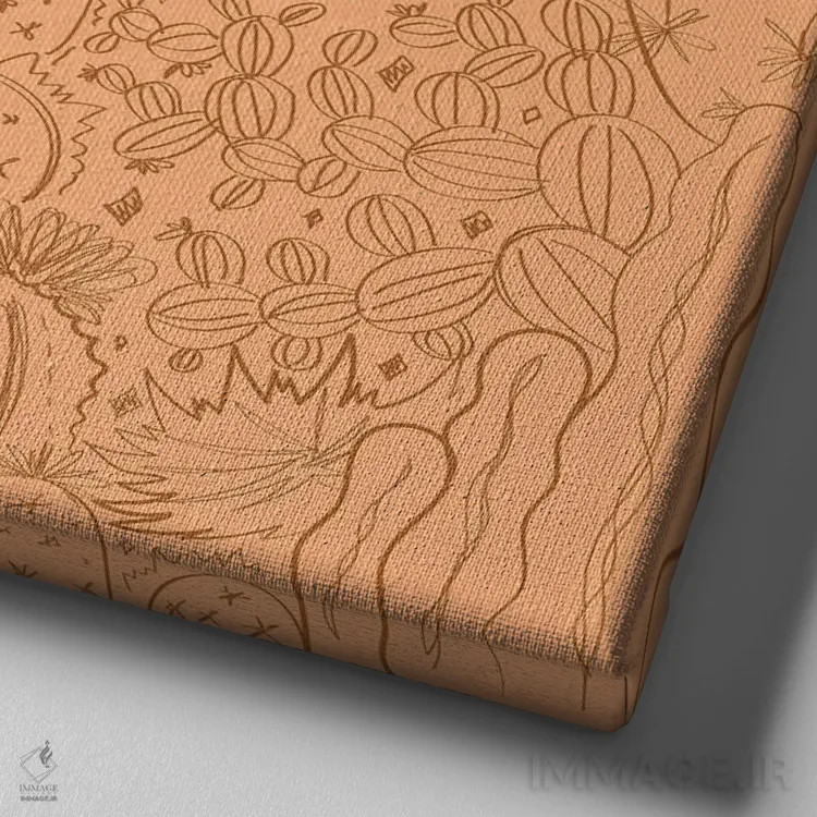 تابلو منظرهٔ کاکتوس در زمینهٔ نارنجی اثر دودل بای مگ (استودیوی هنری) - نمای نزدیک بافت بوم