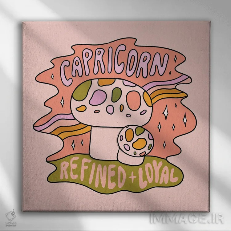 تابلو قارچ متولد دی (برج جدی) اثر دودل بای مگ (استودیوی هنری) - نمای روبهرو روی دیوار