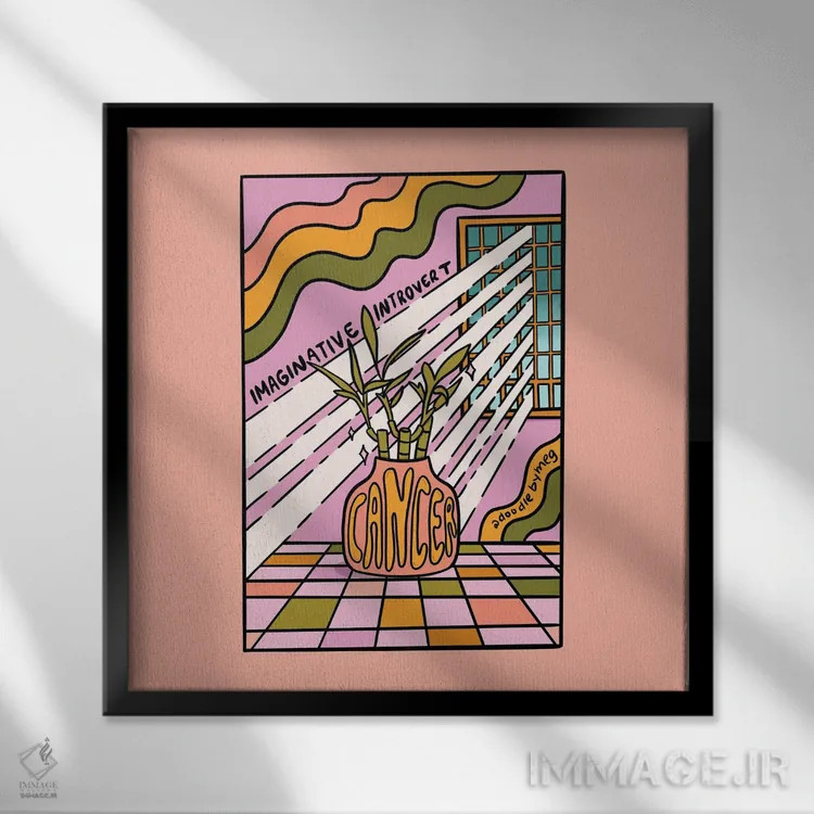 تابلو گیاه متولد تیر (برج سرطان) اثر دودل بای مگ (استودیوی هنری) - نمای قابدار مشکی