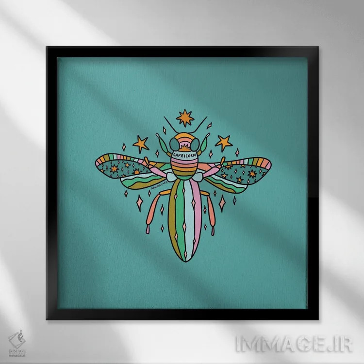 تابلو زنبور متولد دی (برج جدی) اثر دودل بای مگ (استودیوی هنری) - نمای قابدار مشکی