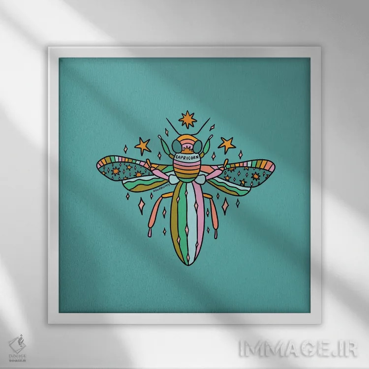 تابلو زنبور متولد دی (برج جدی) اثر دودل بای مگ (استودیوی هنری) - نمای قابدار سفید