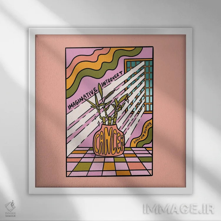 تابلو گیاه متولد تیر (برج سرطان) اثر دودل بای مگ (استودیوی هنری) - نمای قابدار سفید