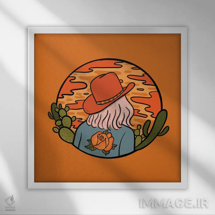 تابلو کابوی دخترانه صحرایی اثر دودل بای مگ (استودیوی هنری) - نمای قابدار سفید