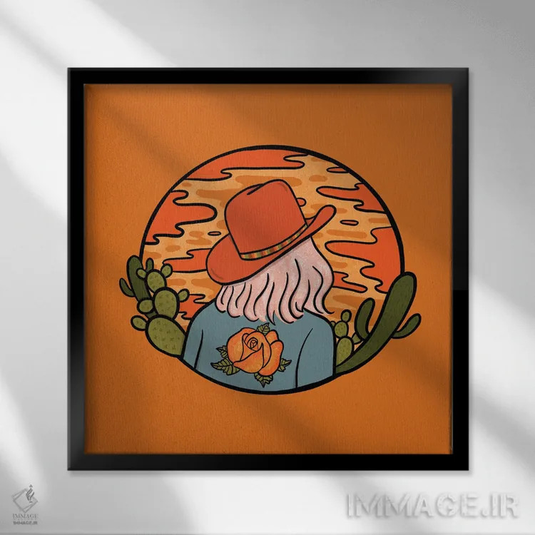 تابلو کابوی دخترانه صحرایی اثر دودل بای مگ (استودیوی هنری) - نمای قابدار مشکی