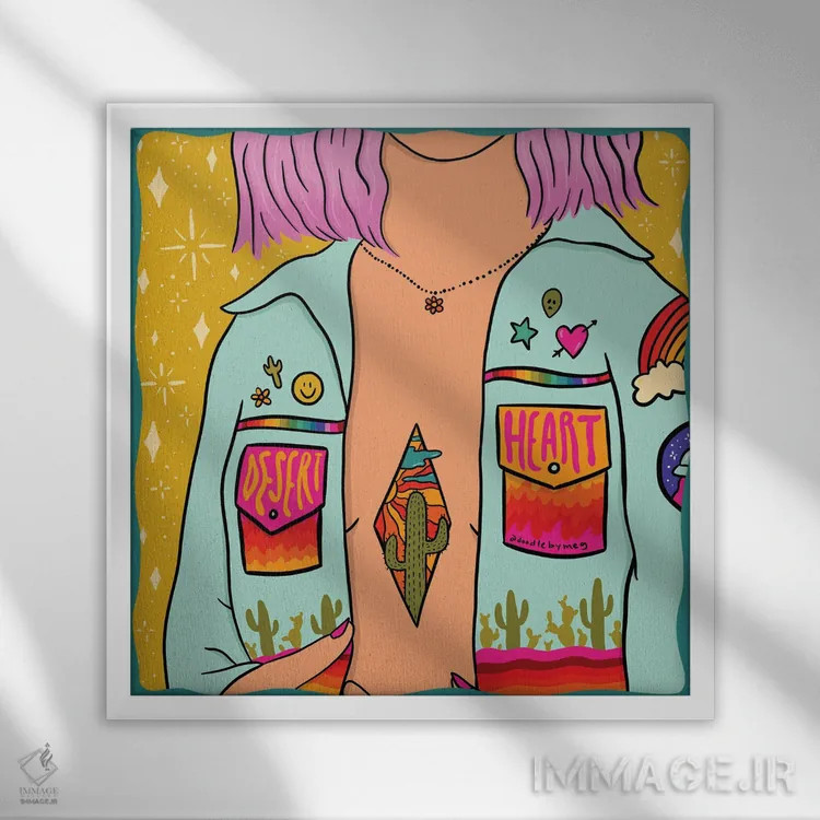 تابلو قلب کویری اثر دودل بای مگ (استودیوی هنری) - نمای قابدار سفید