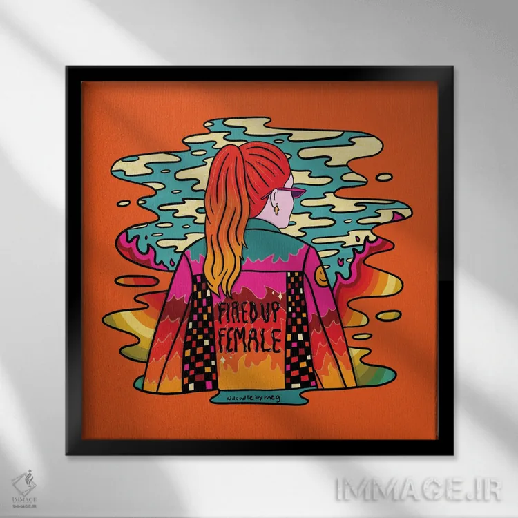 تابلو زن پرشور و هیجانزده اثر دودل بای مگ (استودیوی هنری) - نمای قابدار مشکی