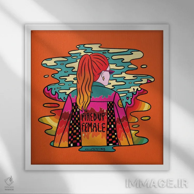 تابلو زن پرشور و هیجانزده اثر دودل بای مگ (استودیوی هنری) - نمای قابدار سفید
