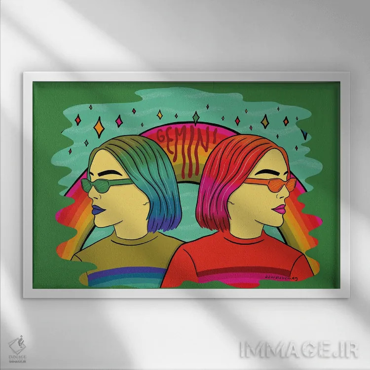 تابلو دختر متولد خرداد (برج جوزا) اثر دودل بای مگ (استودیوی هنری) - نمای قابدار سفید