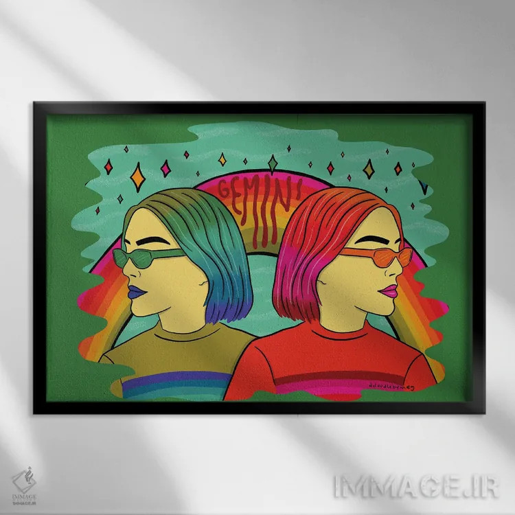 تابلو دختر متولد خرداد (برج جوزا) اثر دودل بای مگ (استودیوی هنری) - نمای قابدار مشکی