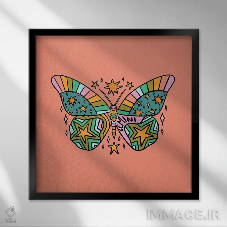 تابلو پروانه متولد خرداد (برج جوزا) اثر دودل بای مگ (استودیوی هنری) - نمای قابدار مشکی