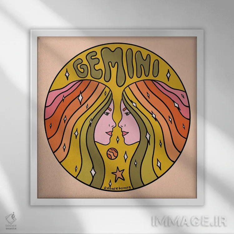 تابلو برج جوزا (خرداد) اثر دودل بای مگ (استودیوی هنری) - نمای قابدار سفید