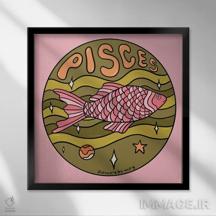 تابلو برج حوت (اسفند) اثر دودل بای مگ (استودیوی هنری) - نمای قابدار مشکی