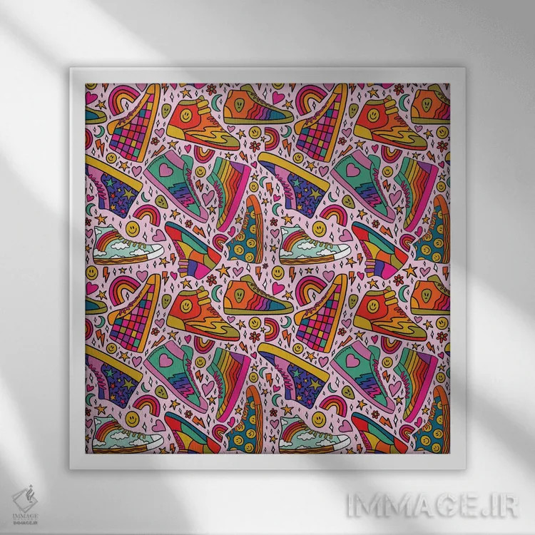 تابلو طرح کتانی ساقبلند اثر دودل بای مگ (استودیوی هنری) - نمای قابدار سفید