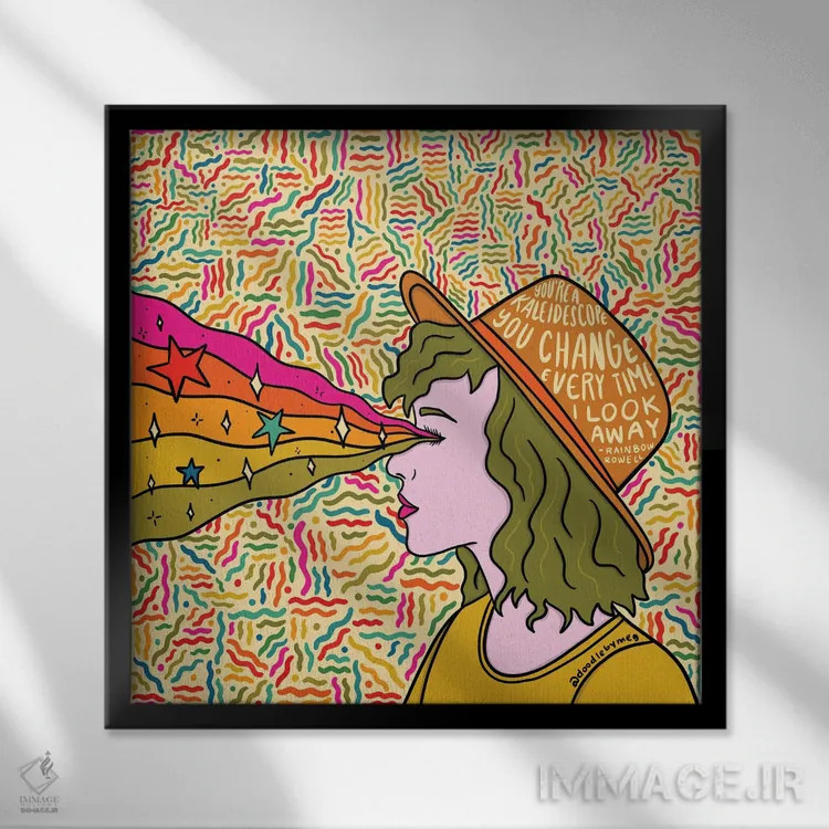 تابلو کالیدوسکوپ (وسیلهٔ تصویری با الگوهای رنگارنگ) اثر دودل بای مگ (استودیوی هنری) - نمای قابدار مشکی