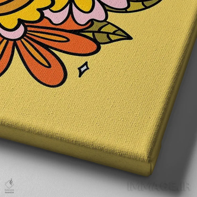 تابلو گلهای متولد مرداد (برج اسد) اثر دودل بای مگ (استودیوی هنری) - نمای نزدیک بافت بوم