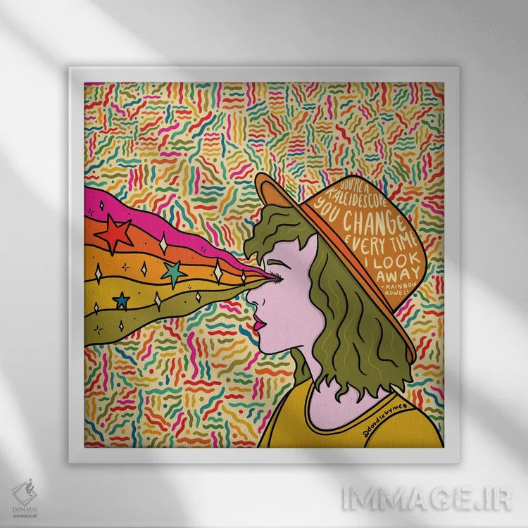 تابلو کالیدوسکوپ (وسیلهٔ تصویری با الگوهای رنگارنگ) اثر دودل بای مگ (استودیوی هنری) - نمای قابدار سفید