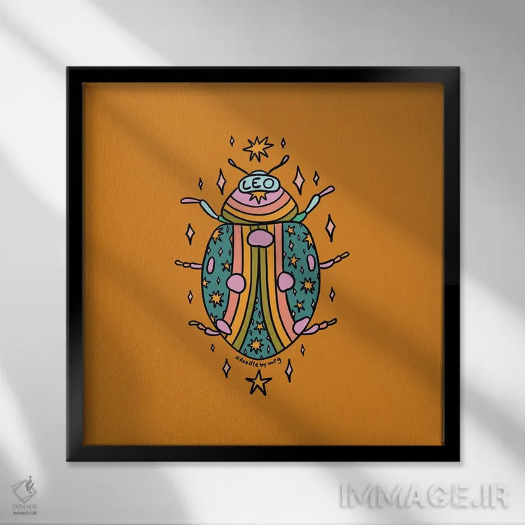 تابلو کفشدوزک متولد مرداد (برج اسد) اثر دودل بای مگ (استودیوی هنری) - نمای قابدار مشکی