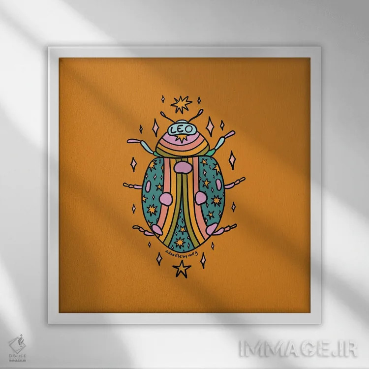 تابلو کفشدوزک متولد مرداد (برج اسد) اثر دودل بای مگ (استودیوی هنری) - نمای قابدار سفید