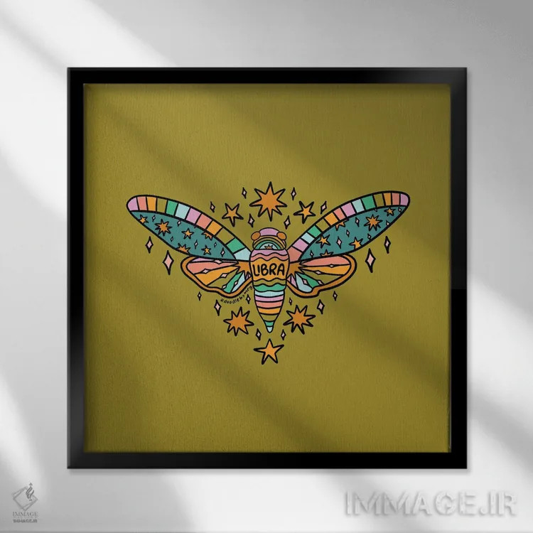 تابلو سنجاقک متولد مهر (برج میزان) اثر دودل بای مگ (استودیوی هنری) - نمای قابدار مشکی