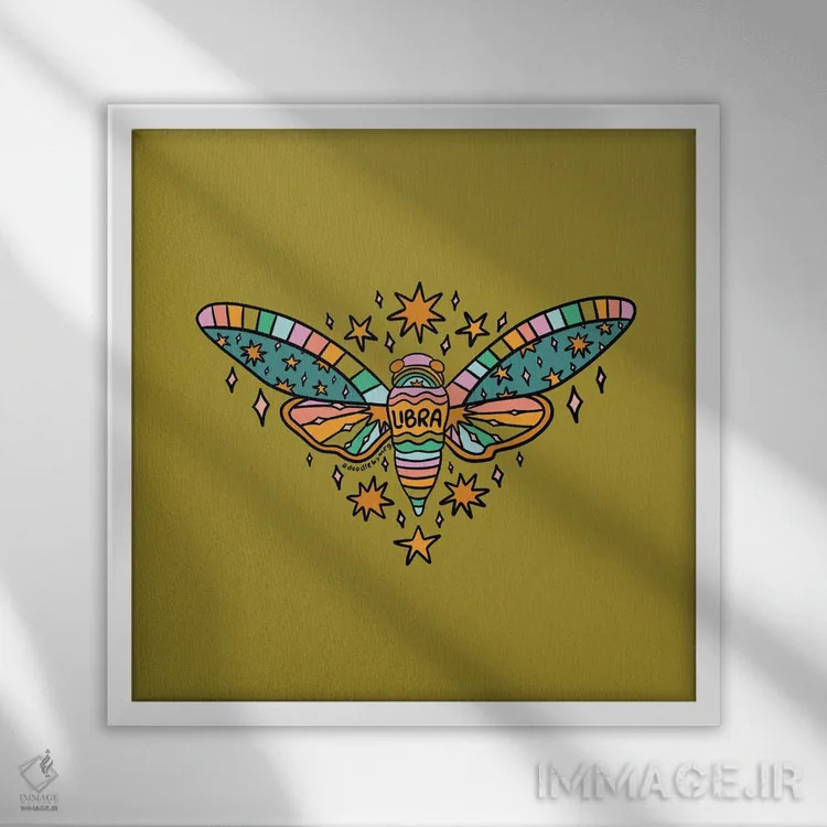 تابلو سنجاقک متولد مهر (برج میزان) اثر دودل بای مگ (استودیوی هنری) - نمای قابدار سفید