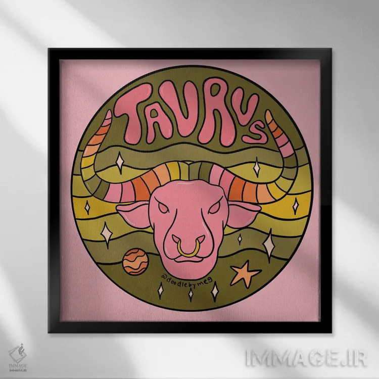 تابلو برج ثور (اردیبهشت) اثر دودل بای مگ (استودیوی هنری) - نمای قابدار مشکی