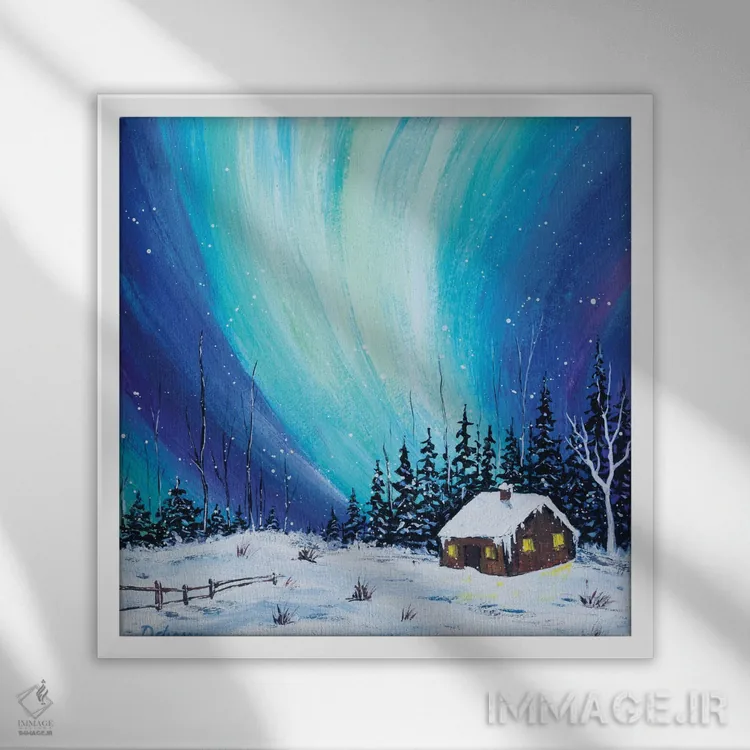 تابلو شب شفق قطبی II اثر دباسری دی - نمای قابدار سفید