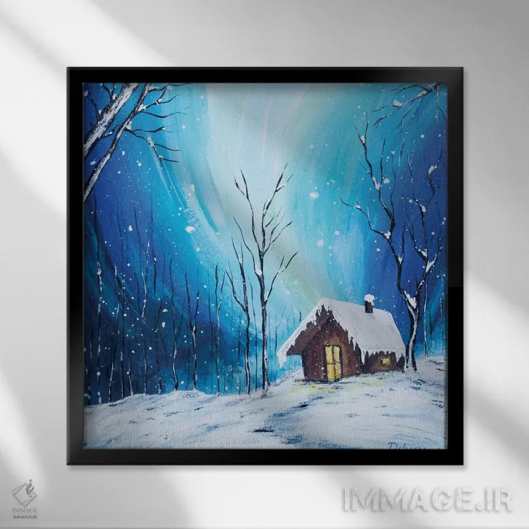 تابلو شب شفق قطبی اثر دباسری دی - نمای قابدار مشکی