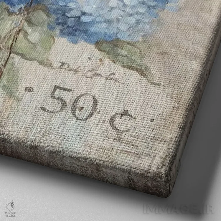 تابلو دستهگلهای ادریسی (پنجاه سنت) اثر دبی کولز - نمای نزدیک بافت بوم