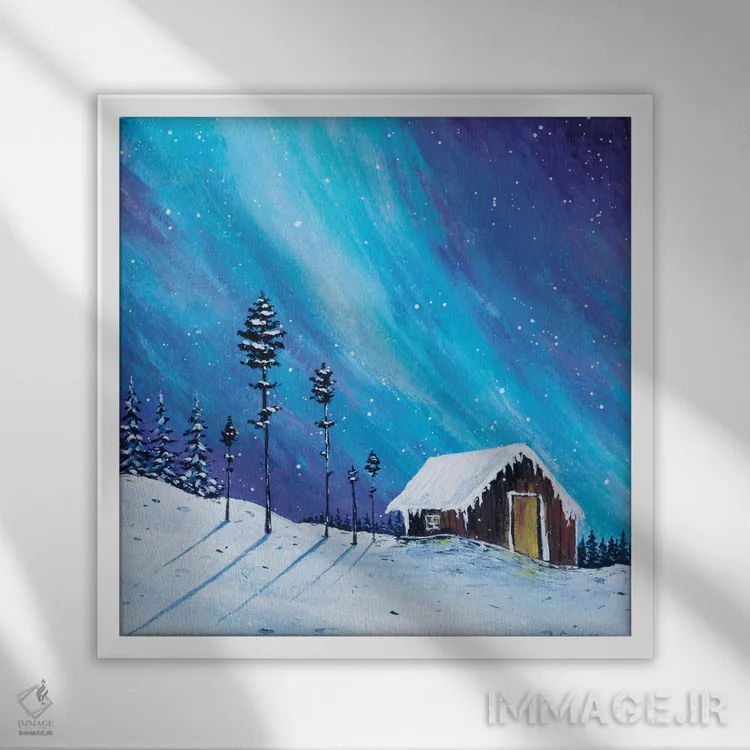 تابلو شب شفق قطبی III اثر دباسری دی - نمای قابدار سفید